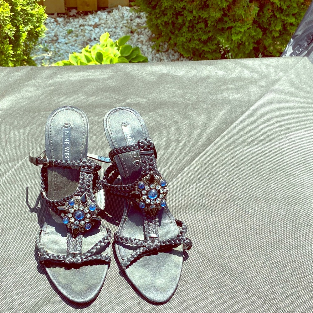 Black Jewelled Nine West Sandals - Sz. 9